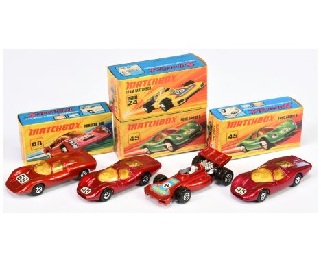 Matchbox Superfast group of Cars. (1) 24b Team Matchbox Racing Car - metallic red body with blue background racing number 8 n
