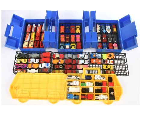 Matchbox, a mixed group of 4 Plastic Carry Cases to include Various Matchbox models to include, MB Series Skoda 130 LR, Fab 1