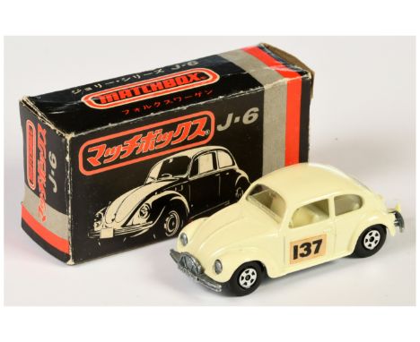 Matchbox Superfast J6 15a Volkswagen Beetle Rally Car - off white body with racing number 137 door labels, clear windows, ivo