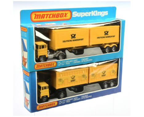 Matchbox Superkings a boxed pair of German Export Issues to include, (1) K17 Scammell Crusader Articulated Container Truck Ge