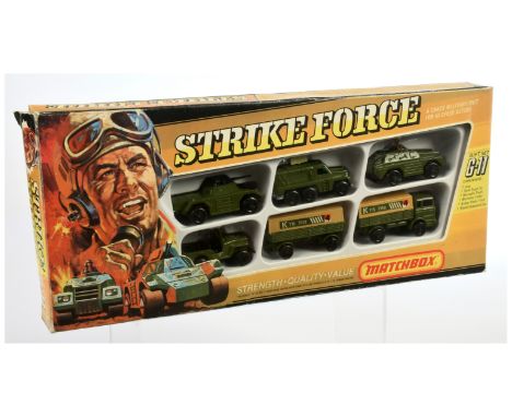 Matchbox Superfast G11 Strike Force Gift Set comprising (1) 1a Mercedes LP Covered Truck - military green body, tan canopy wi