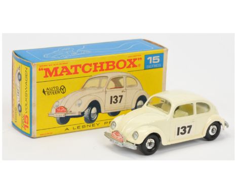 Matchbox Regular Wheels VW Beetle 15d Volkswagen Beetle Rally Car-Stannard Code 2 - off white body, clear windows, cream inte