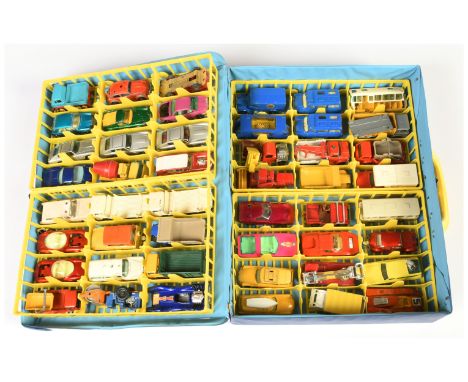 Matchbox Superfast 48-car 1971 Carry Case - dark blue vinyl case with yellow plastic trays, includes 48 Models (Not all Match
