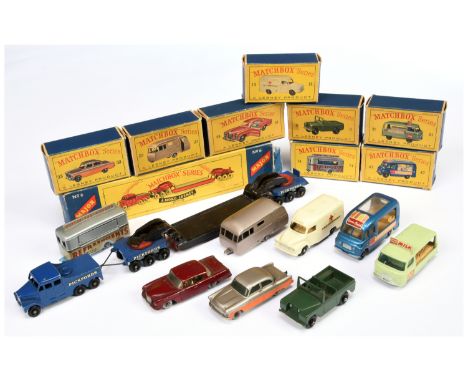 Matchbox Regular Wheels a mixed boxed group to include, (1) 47b Commer Ice Cream Canteen in metallic blue with a right side c