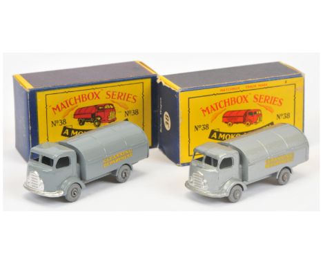 Matchbox Regular Wheels 38a Karrier Bantam Refuse Truck pair (1) dark grey type C body with decal guidelines &amp; without ca