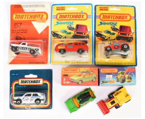 Matchbox Superfast mixed group to include boxed 7c Volkswagen Golf - metallic green. yellow interior, matt black base &amp; 2