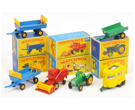 Matchbox Regular Wheels agricultural group (1) 40c Farm Hay Trailer - dark blue body, yellow raves, yellow plastic hubs with 