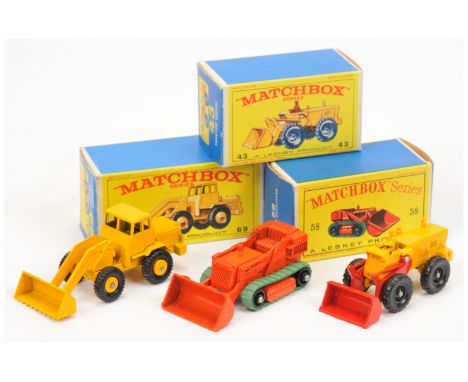 Matchbox Regular Construction Wheels group(1) 43b Aveling Barford Tractor Shovel (1) darker yellow body, red shovel with cast