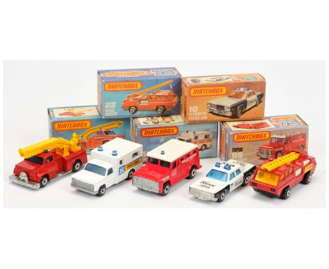 Matchbox Superfast group of Emergency Service Cars to include, (1) 22c Blaze Buster Fire Engine - bright red body, lemon yell