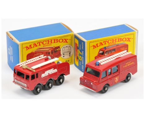 Matchbox Regular Wheels Fire Related Pair (1) 57c Land Rover Fire Truck- red body with decal guidelines cast &amp; silver tri
