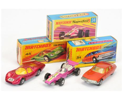 Matchbox Superfast group of cars (1) 34a Formula 1 Racing Car - metallic candy pink, white, yellow and black racing number 16