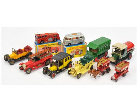 Matchbox mixed group to include Regular Wheels 34c Volkswagen Camper Van - metallic silver body with roof down, amber windows