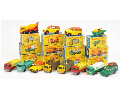 Matchbox Regular Wheels group to include 3 x 18e Field Car; 12c Land Rover Safari - green 2 x 70b Ford Grit Spreader Truck; 3