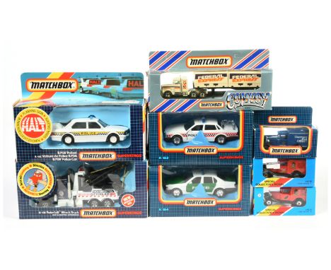 Matchbox Superkings and similar, a mixed boxed group to include, K154 MBW 75i Police Car, K121 Peterbilt Wreck Truck "City Po