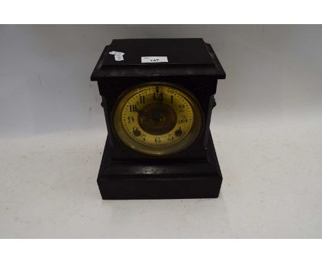 VICTORIAN BLACK SLATE CASED MANTEL CLOCK