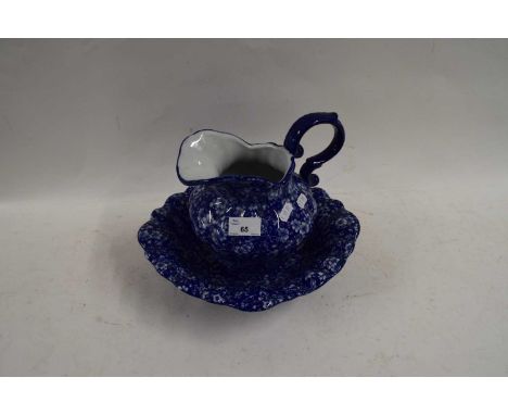 SMALL BLUE AND WHITE WASH JUG AND BASIN
