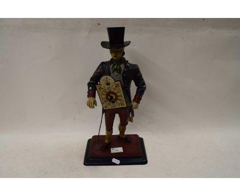 SMALL NOVELTY MANTEL CLOCK FORMED AS A METAL MAN IN TOP HAT