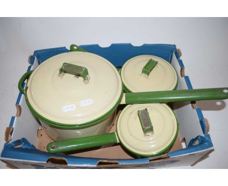 TWO VINTAGE ENAMEL SAUCEPANS
