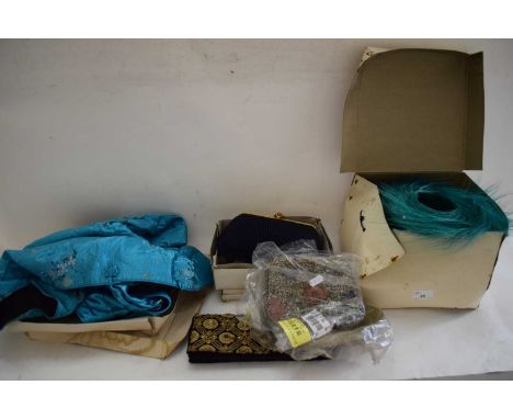 EVENING BAGS, LADIES ORIENTAL SILK JACKET, FUR HAT, FASCINATORS ETC