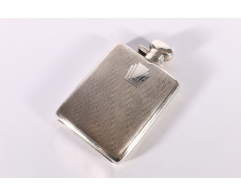 George V Art Deco period silver spirit hip flask with engine turned decoration by Hubert (Herbert) Hall, Chester 1932, 134g, 