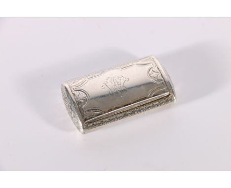 Victorian silver snuff box of domed rectangular form with incised floral decoration by&nbsp;Hilliard &amp; Thomason, Birmingh