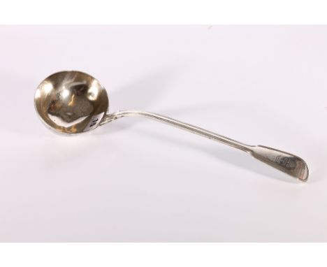 Victorian silver soup ladle of double struck fiddle pattern with "Through" monogram by&nbsp;Chawner &amp; Co (George William 