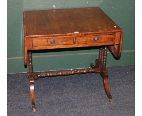 Mahogany sofa table with two frieze drawers. Condition Report:79 cm wide, 71 cm tall and 70 cm deep. One real and one dummy d