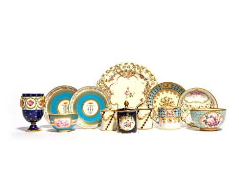 A study group of predominantly English porcelains, c.1770 and later, including two Chelsea-Derby plates, two Chelsea-Derby to