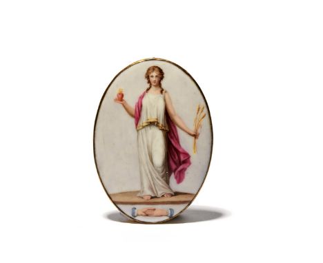 An English enamel plaque of Masonic interest, c.1800, painted with a goddess, probably Demeter, holding three ears of corn in