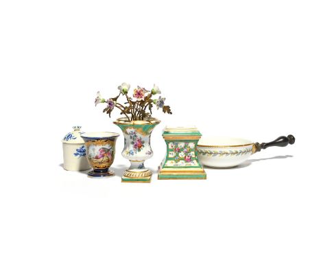 A Samson Sèvres-style miniature vase and associated stand, late 19th century, the vase painted with flowers and set with a me