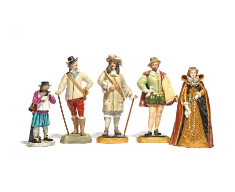 Three Royal Worcester figures, date codes for 1917, one of Sir Walter Raleigh after Zaccaro, another of Charles II after Beal