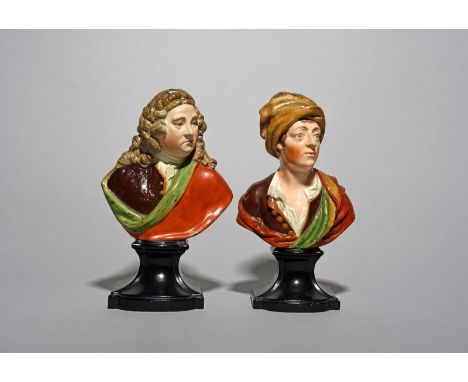 Two Staffordshire pearlware busts, c.1800-20, after Ralph Wood, one of George Frederick Handel, the other of Matthew Prior, e