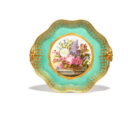 A Sèvres octagonal tray or stand, date code for 1791, the well painted with a basket of flowers including tulip, rose, auricu