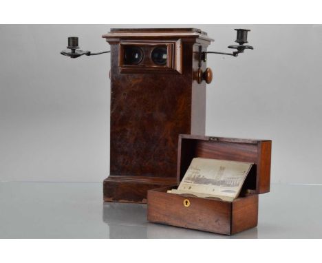 A Mid 19th Century Burr Walnut Veneer Double Viewer Table Stereoscope,  the provenance of the stereoscope is labelled as Mati