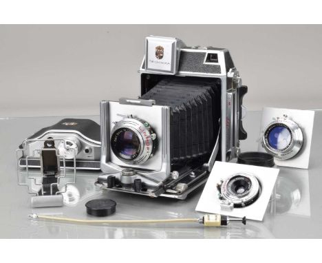 A Linhof Super Technika 23 6 x 9cm Camera, serial no 47476, body G, some marks & scuffs, some slight blistering to chrome on 