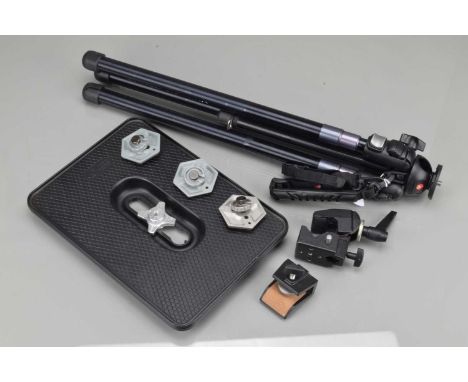 A Manfrotto 458B Tripod. G, some scratches and marks from use, split to one runner foot, with 183 platform, super clamp, 243 