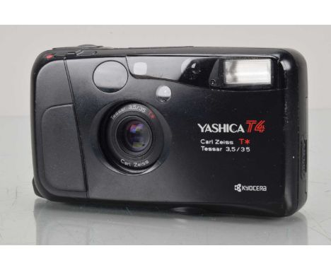 A Yashica T4 Compact Camera, shutter working, flash working, self timer working, body G, some light marks & scratches, with C