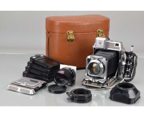 A Linhof Technika 6x9 IV Camera, serial no 89897, rangefinder working, body G, light wear, bellows G, all moves freely, with 