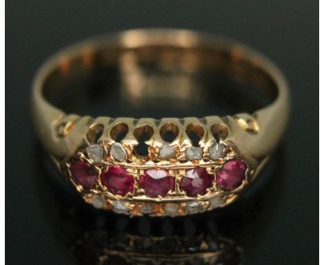 An early 20th century diamond and ruby ring, hallmarked 18ct gold, sponsor's mark 'LBS', Birmingham 1912, gross wt. 2.77g, si