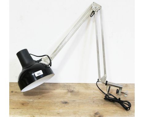 A 20th century industrial Finnish LIVAL R12 anglepoise lamp having a black pendant shade and chrome body with clamp base.  
