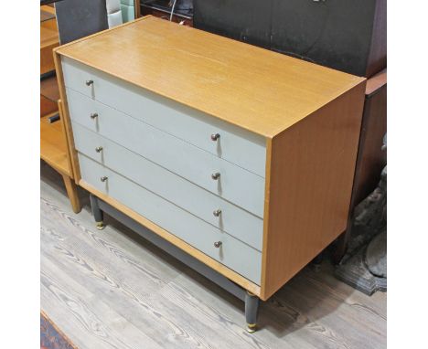 A G-Plan light oak and painted chest of drawers with black base, width 96cm, depth 47cm &amp; height 78.5cm.  Condition - scr