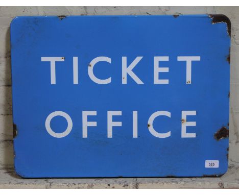 Blue enamelled railway station sign 'TICKET OFFICE', 2' x 18".  