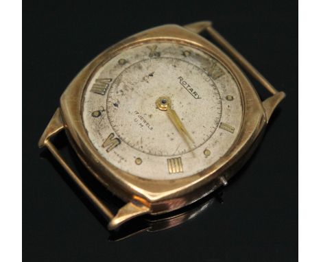 A vintage hallmarked 9ct gold Rotary wristwatch with 17 jewel manual wind movement as found - case weight 7g. Condition: no g
