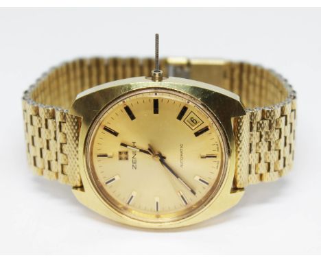 A vintage 1970s gold plated Zenith automatic wristwatch (for repair), the signed gold tone dial having hour and hand batons i