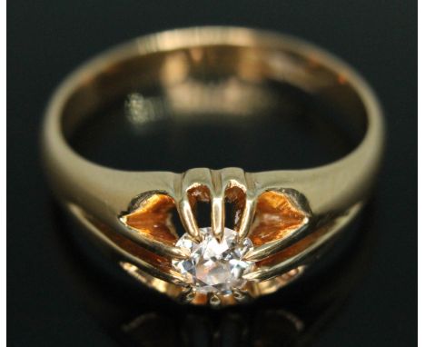 A gent's early 20th century gypsy set diamond ring, the old European cut diamond weighing approx. 0.56 carats (estimated), ha