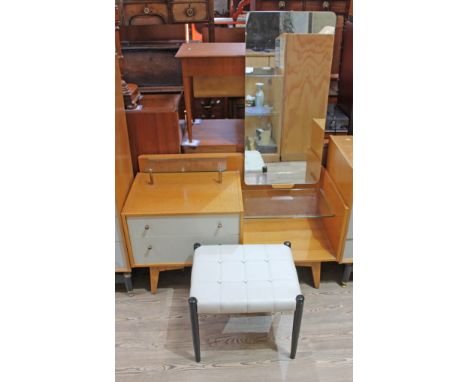 A G-Plan light oak and painted dressing table and stool, width 114cm, depth 46cm &amp; height 146cm.  Condition - good, gener