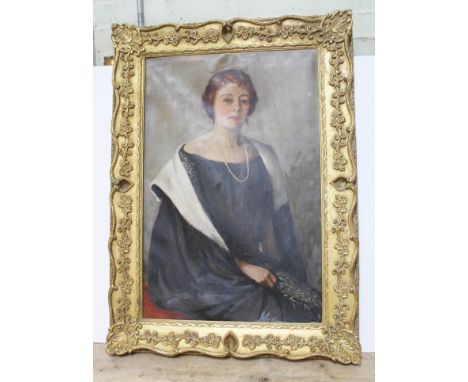 British 20th Century School, three quarter length portrait depicting American film actress Sylvia Sidney (1910-1999), oil on 