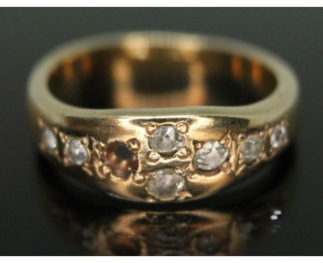 A diamond ring set with seven old cut diamonds (one missing), unmarked, gross wt. 4.23g, size L.  Condition - apart from the 