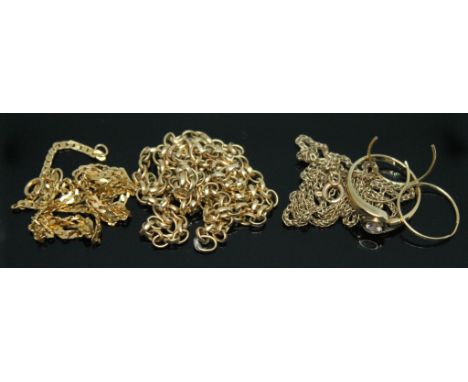 A hallmakred 9ct gold chain, two others marked '375' and '9ct', wt. 19.94g, together with a ring marked '925' and a pair of e