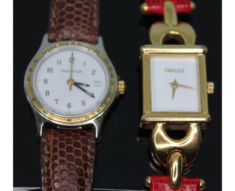 A Jaeger-LeCoultre ladies quartz wristwatch ref. 133.5.11 together with a gold plated Gucci ladies quartz wristwatch ref.1800